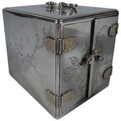 Antique Japanese Meiji-Era Silver and Lacquer Jewelry Box