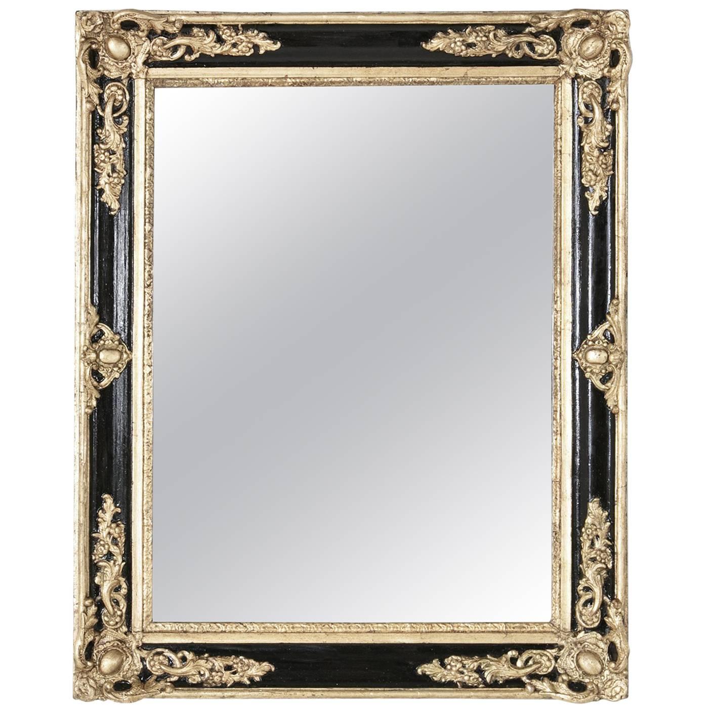19th Century French Black and Giltwood Mirror with Original Mercury Glass