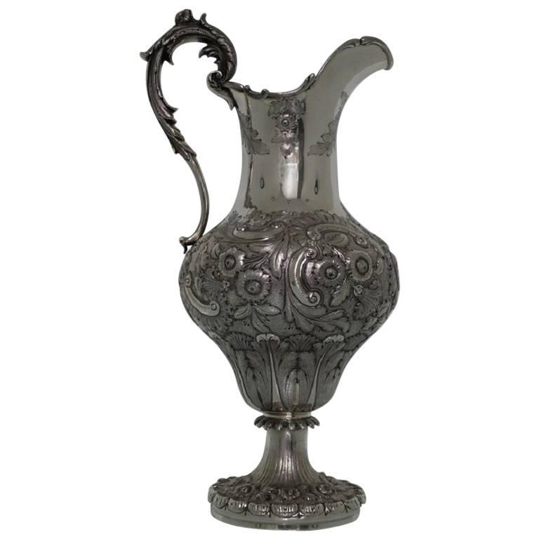 Large American Antique Silver Pitcher Made in Philadelphia by R and W
