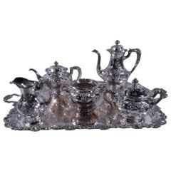 Gorham Hand-Hammered Sterling Silver Coffee and Tea Set on Tray