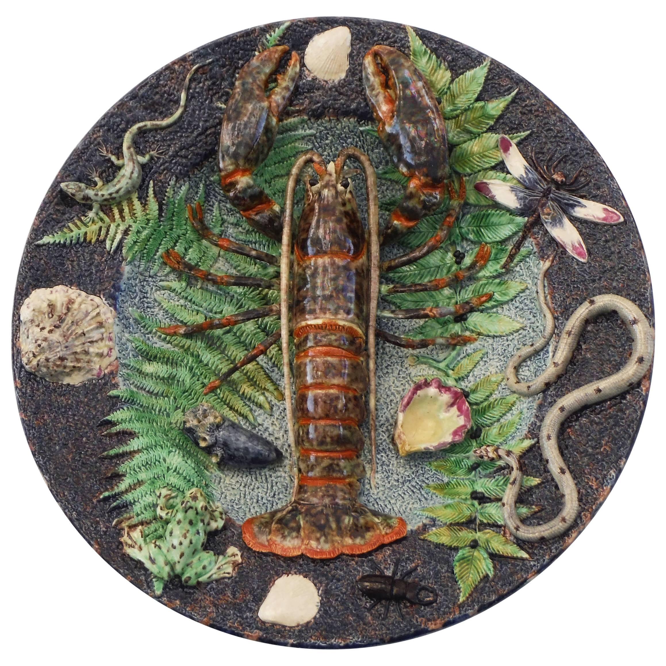 Majolica Palissy Lobster Platter Victor Barbizet, circa 1870