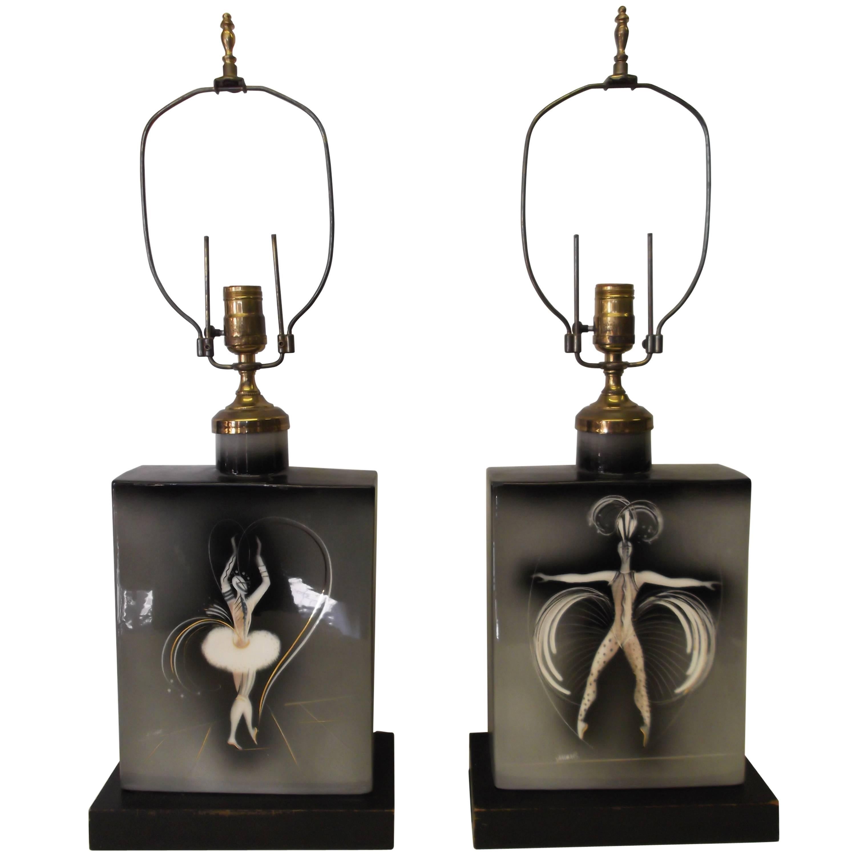Pair of 1950s Sascha Brastoff Lamps with Dancers For Sale
