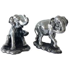 1980s Silver Plated Elephant Statues, Pair