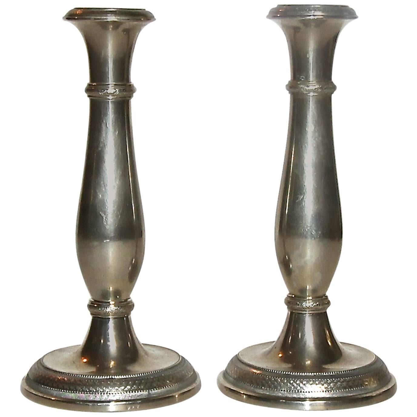 Pair of Berndorf Austrian Empire Candlestick Holders For Sale