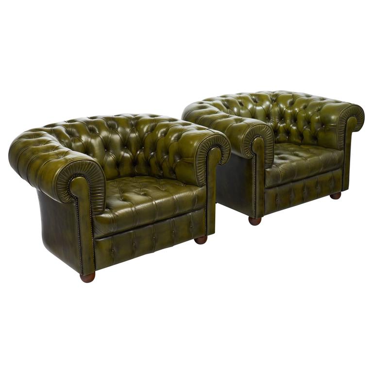 Vintage Green Leather Chesterfield Club Chair For Sale at ...