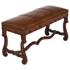 Antique French Louis XIV Style Leather Bench