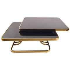 Vintage Brass and Black Adjustable Two-Tier Coffee Table