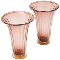 Pair of Murano "Avventurina" Amethyst Glass Vases