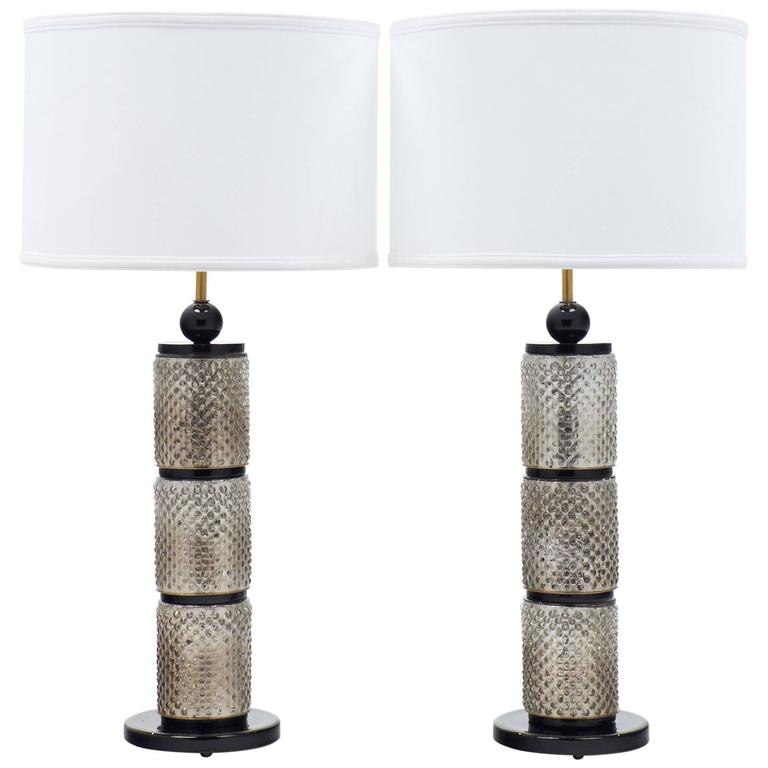 Pair Of Murano Silver Leaf And Black Glass Table Lamps For At Pair Of Murano Silver Leaf And Black Glass Table Lamps For