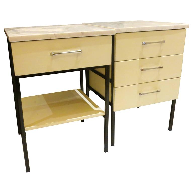 Rare Set Of 1950s Nightstands With Marble Top By Vista Of