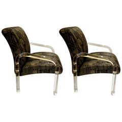 Pair of Lucite Arm Low Chairs in the Style of Charles Hollis Jones