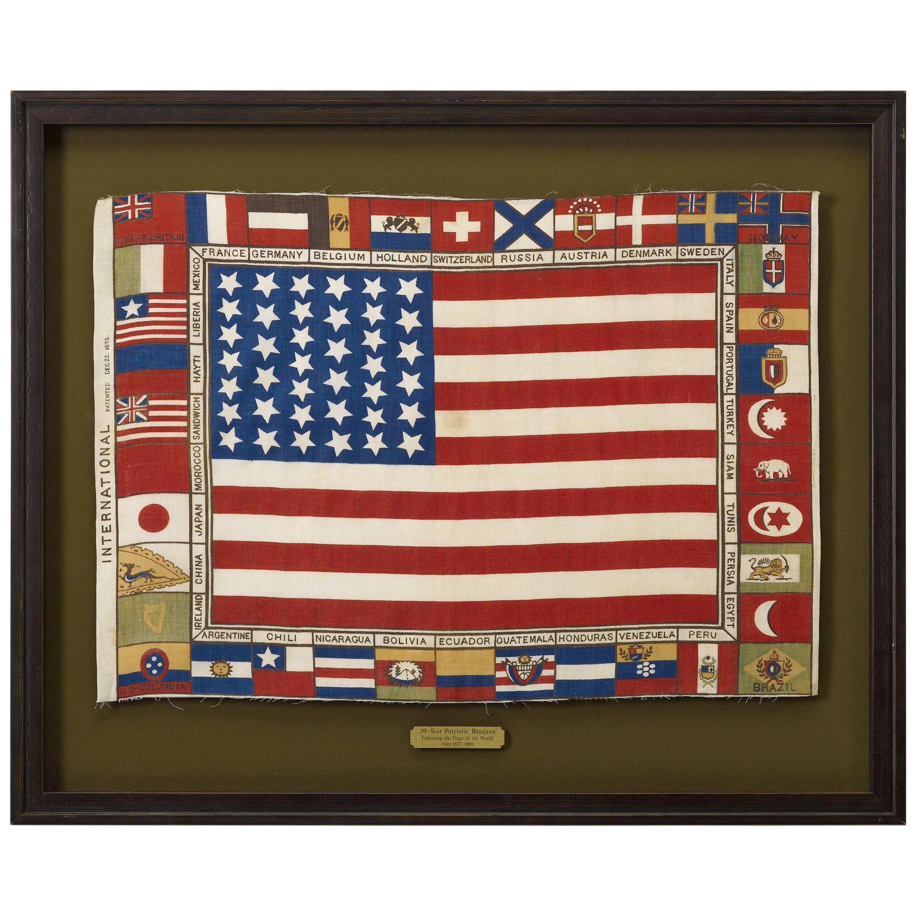 39-Star Patriotic "Unoffical Flag" Bandana, circa 1876-1889