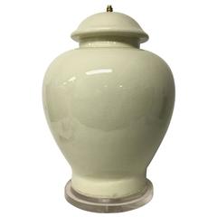 Oversized Ginger Jar Shape Ceramic Craquelure Glazed Table Lamp with Lucite Base