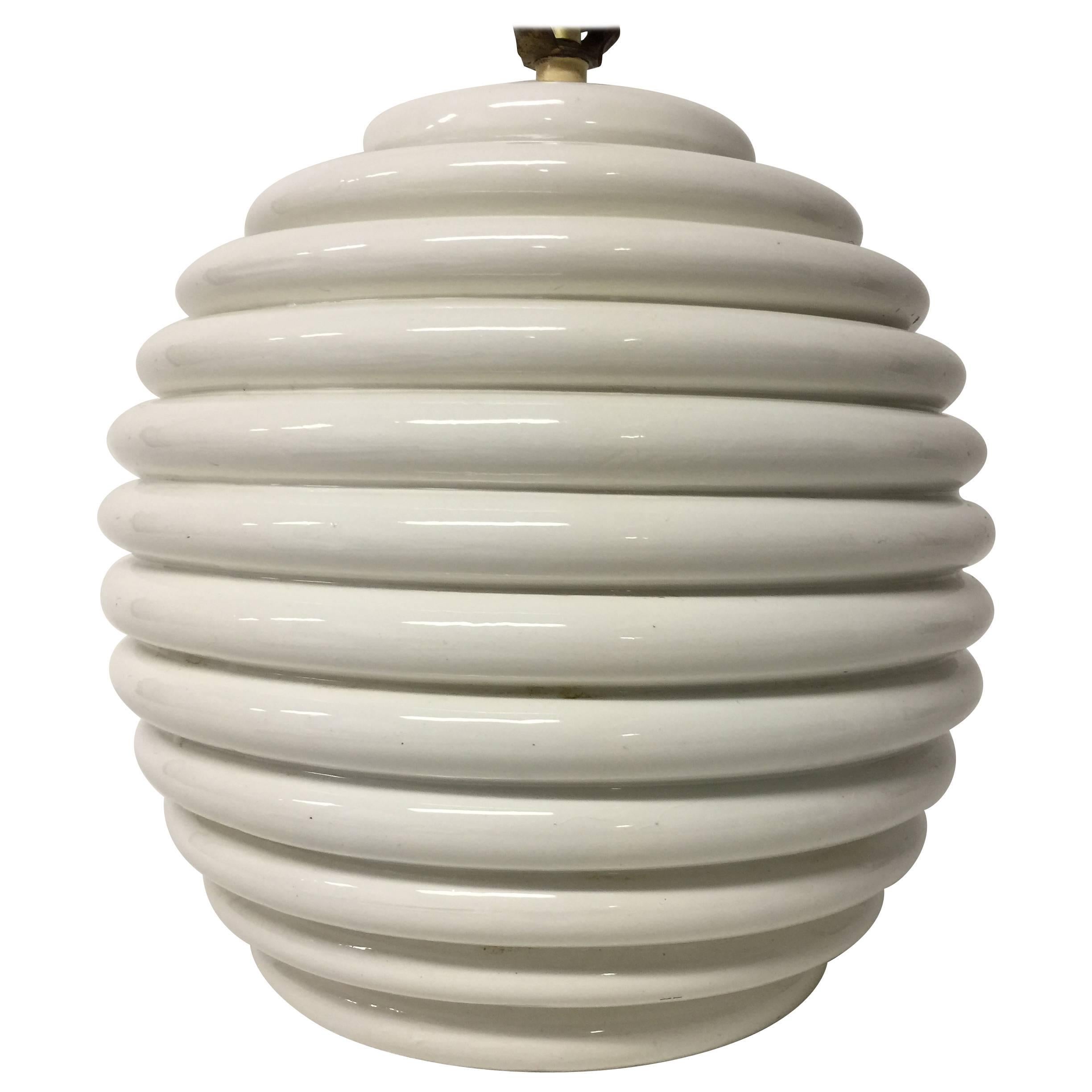 Vintage Italian Round Ceramic Table Lamp with Ribbed Design