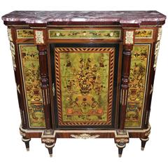 Vintage French Painted Empire Cabinet Chest Credenza Vernis Martin