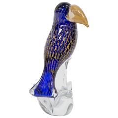 Blue and Gold Flake Murano Glass Toucan Bird