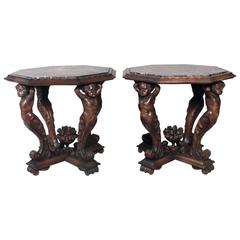 Pair of Antique Italian Baroque Style Marble-Top Stands, circa 1890