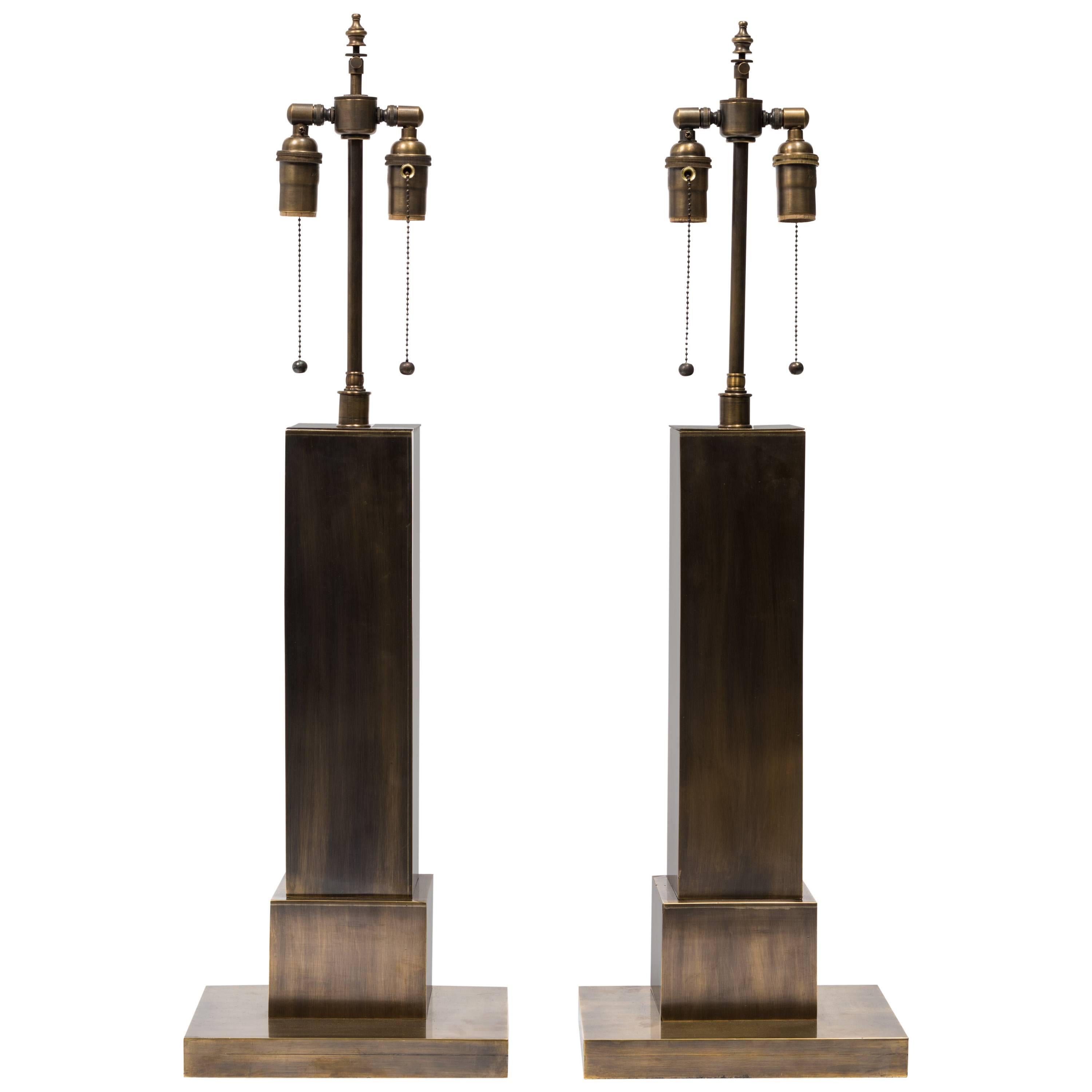 Pair of 1940s Solid Brass Skyscraper Table Lamps