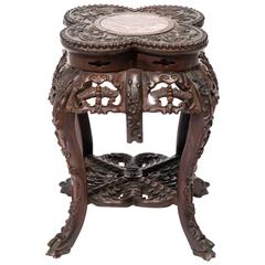 Carved Chinese Rosewood and Marble Table