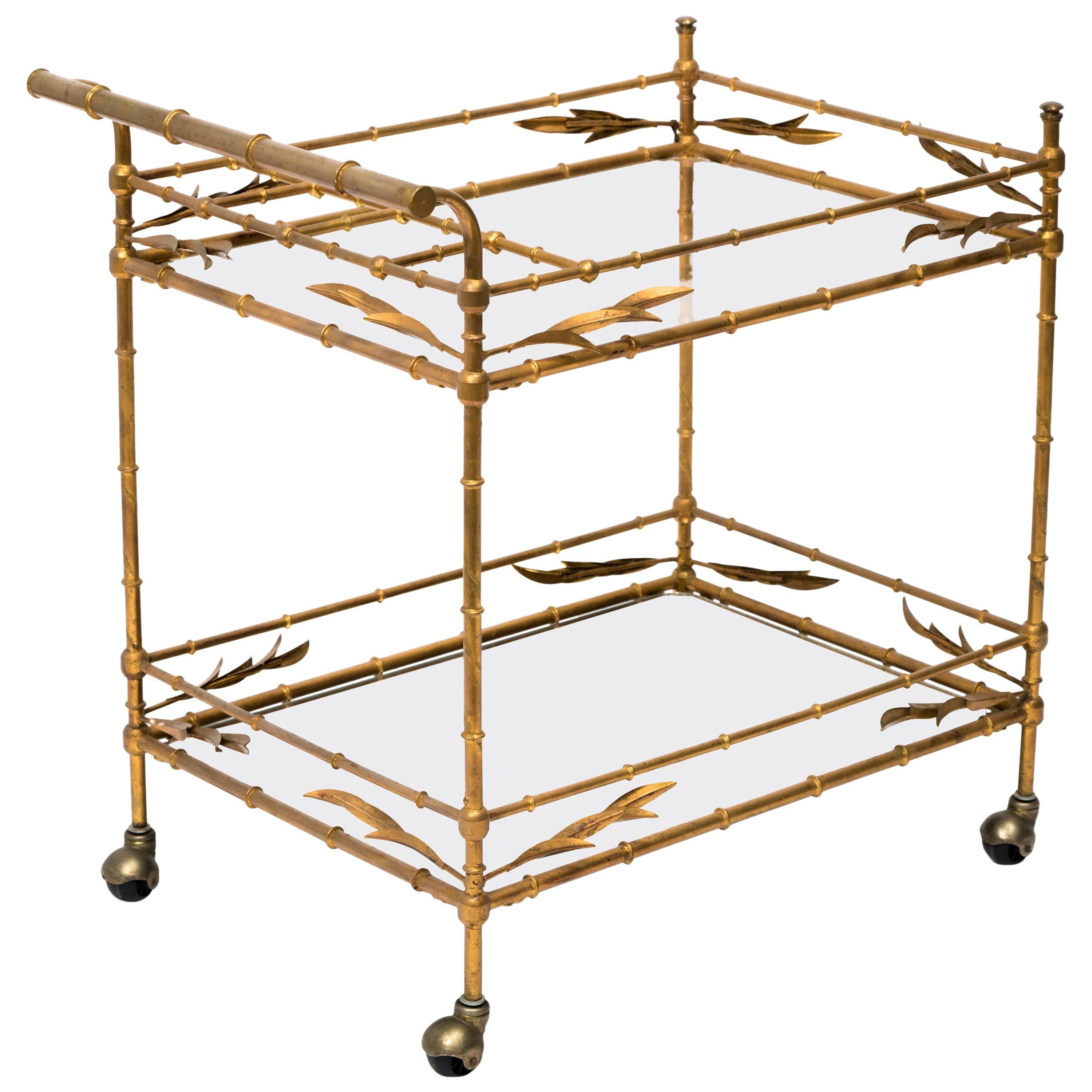 Faux Bamboo Gilt Metal Serving Cart, Italy