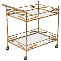 Faux Bamboo Gilt Metal Serving Cart, Italy