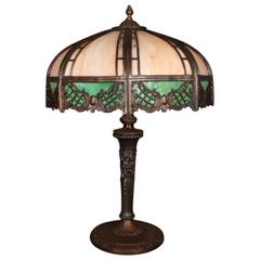 Finely Crafted Slag Glass Bronzed Metal Lamp, circa 1920