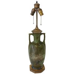 1920s Art Deco Green Jar Lamp with Silver Plated Floral Inlay