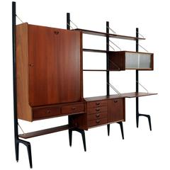 Modular Teak Wall Unit with Drop Down Table by Louis van Teeffelen for WéBé