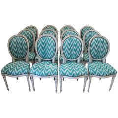 Good Set of 12 Louis XVI Style Painted Dining Chairs