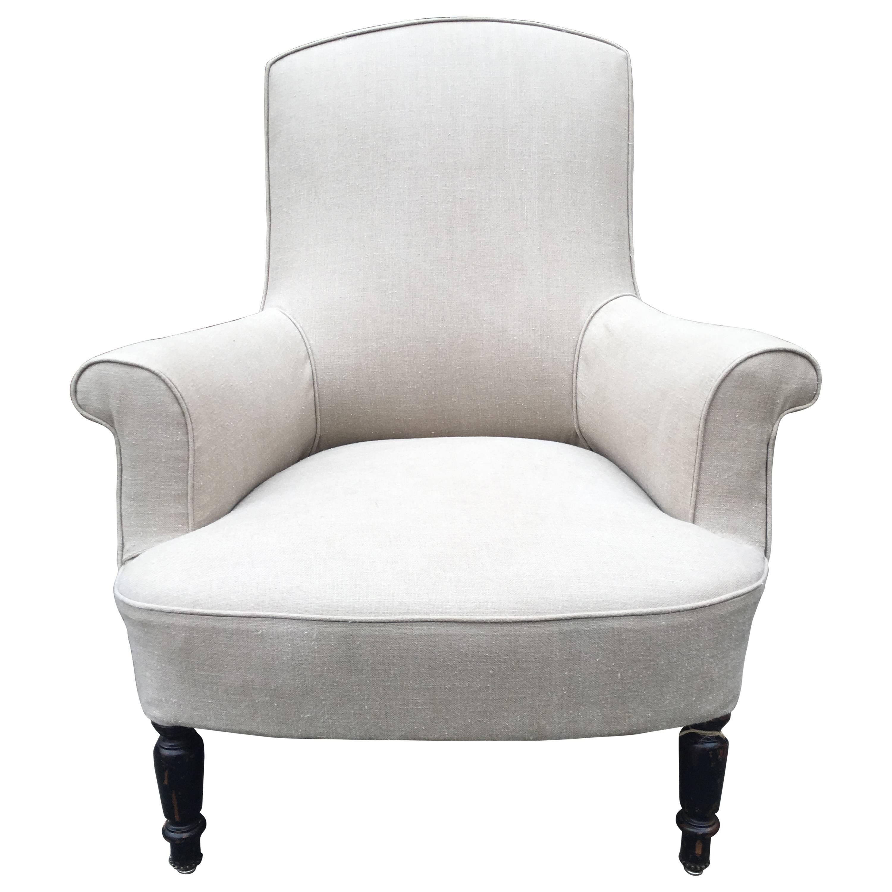 Couple of White Linen Upholstered Armchair For Sale