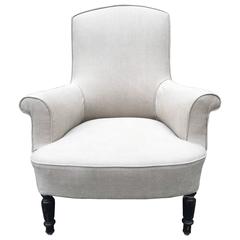 Couple of White Linen Upholstered Armchair