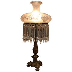 Antique Bronze Sinumbra Lamp with Wheel Cut Tam-O-Shanter Shade, circa 1840