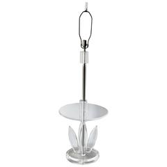 Mid-Century Modern Lucite Floor Lamp Side Table with Abstract Floral Motif