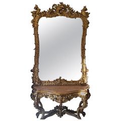 French Console Table Giltwood and French Mirror Napoléon III