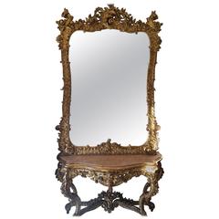 French Console Table Giltwood and French Mirror Napoléon III