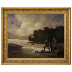 Tight Line, Fly Fishing Original Oil Painting, circa 1850