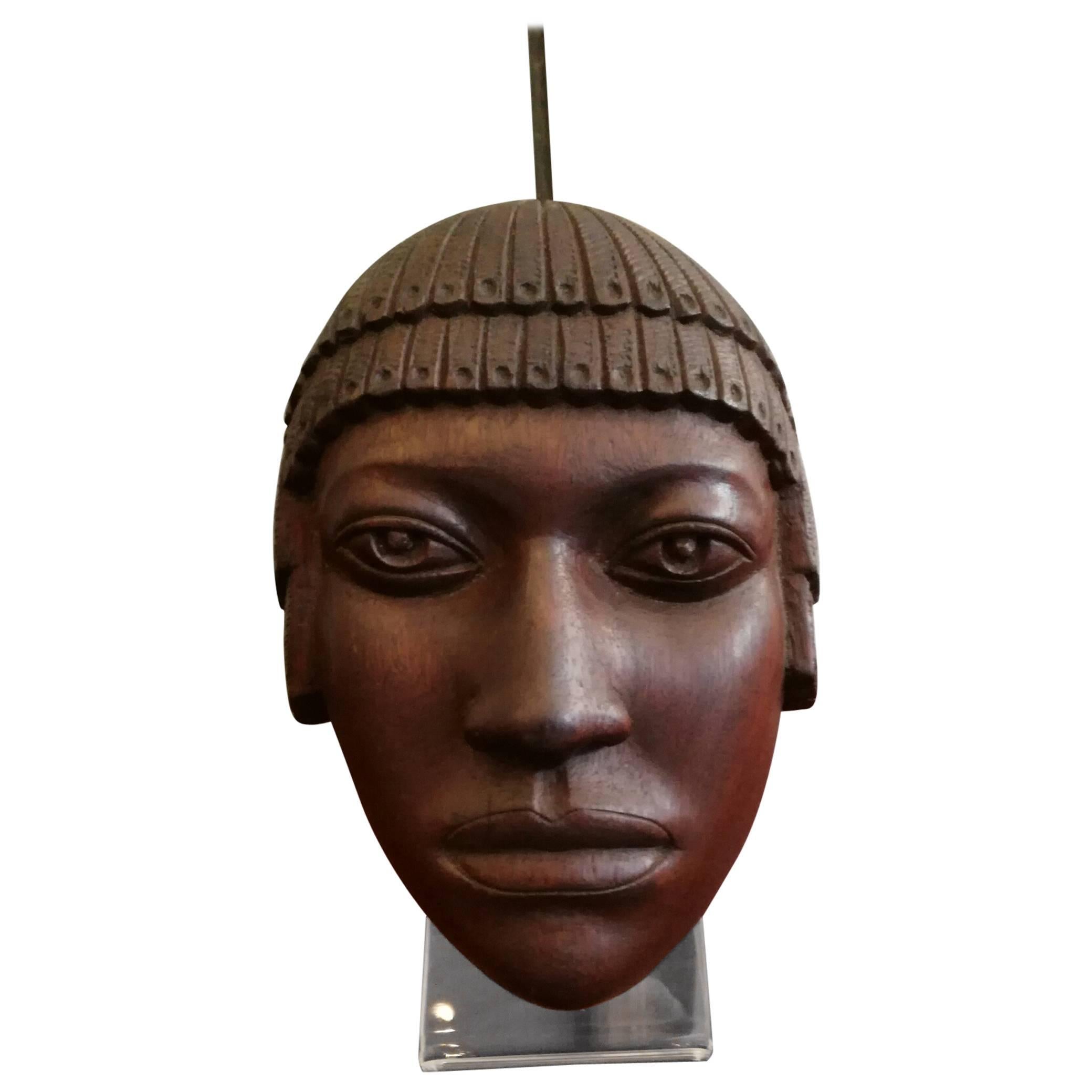 Decorative 1930s Mask Made of Exotic Wood For Sale