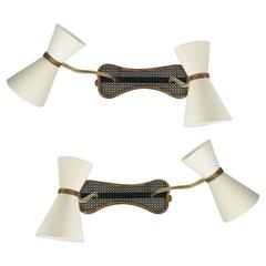 1950s Ateliers Mategot Attributed Pair of Large Sconce with Brass Flexible Arms