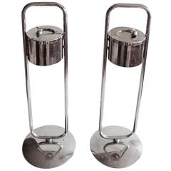 Pair of American Art Deco Chrome Theatre Lobby Standing Ashtrays by Royalchrome