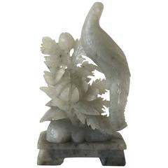 19th Century Carved Jade Peacock Statue