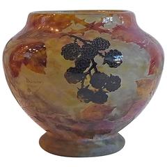 Antique Blackberry Acid Etched Glass Vase by Daum, circa 1910
