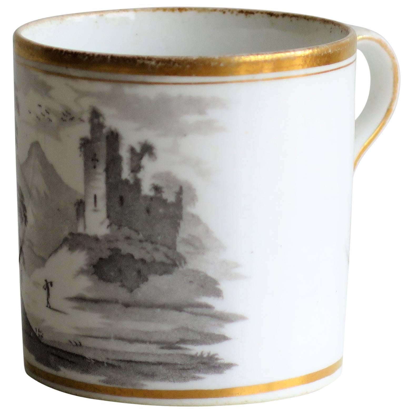 Georgian, Spode Porcelain Coffee Can, Bat Printed Landscape Ptn. 557, circa 1810