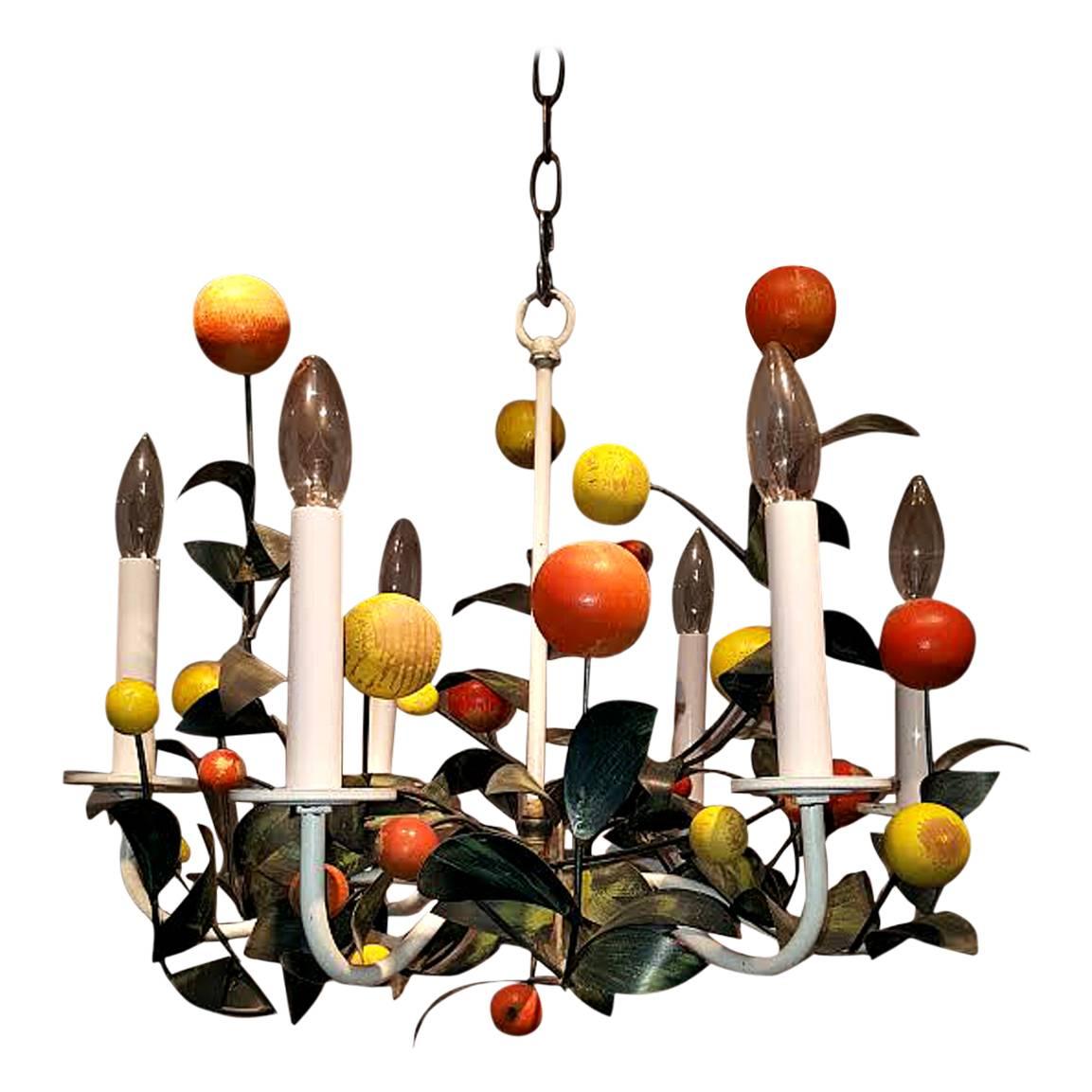 Italian Painted Tole and Wood Chandelier