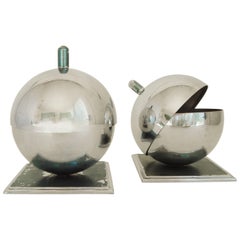 Pair of American Art Deco Chrome Globe Ashtrays by Walter Von Nessen for Chase