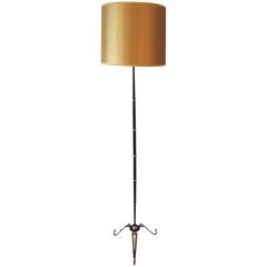 Brass and Black French 1950s Floor Lamp