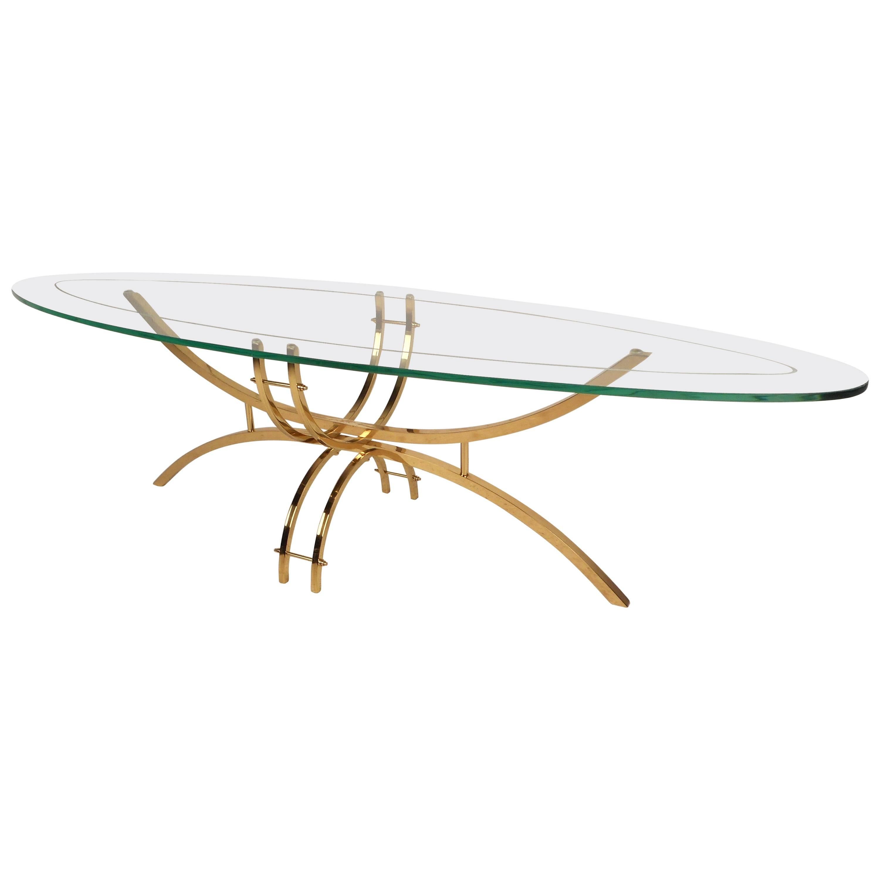 Contemporary Modern Glass and Brass Surfboard Coffee Table