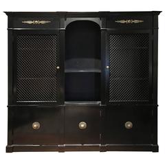 Handsome Hollywood Regency Ebonized Breakfront