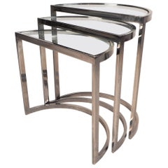 Mid-Century Modern Chrome Nesting Tables in the Style of Metropolitan Furniture