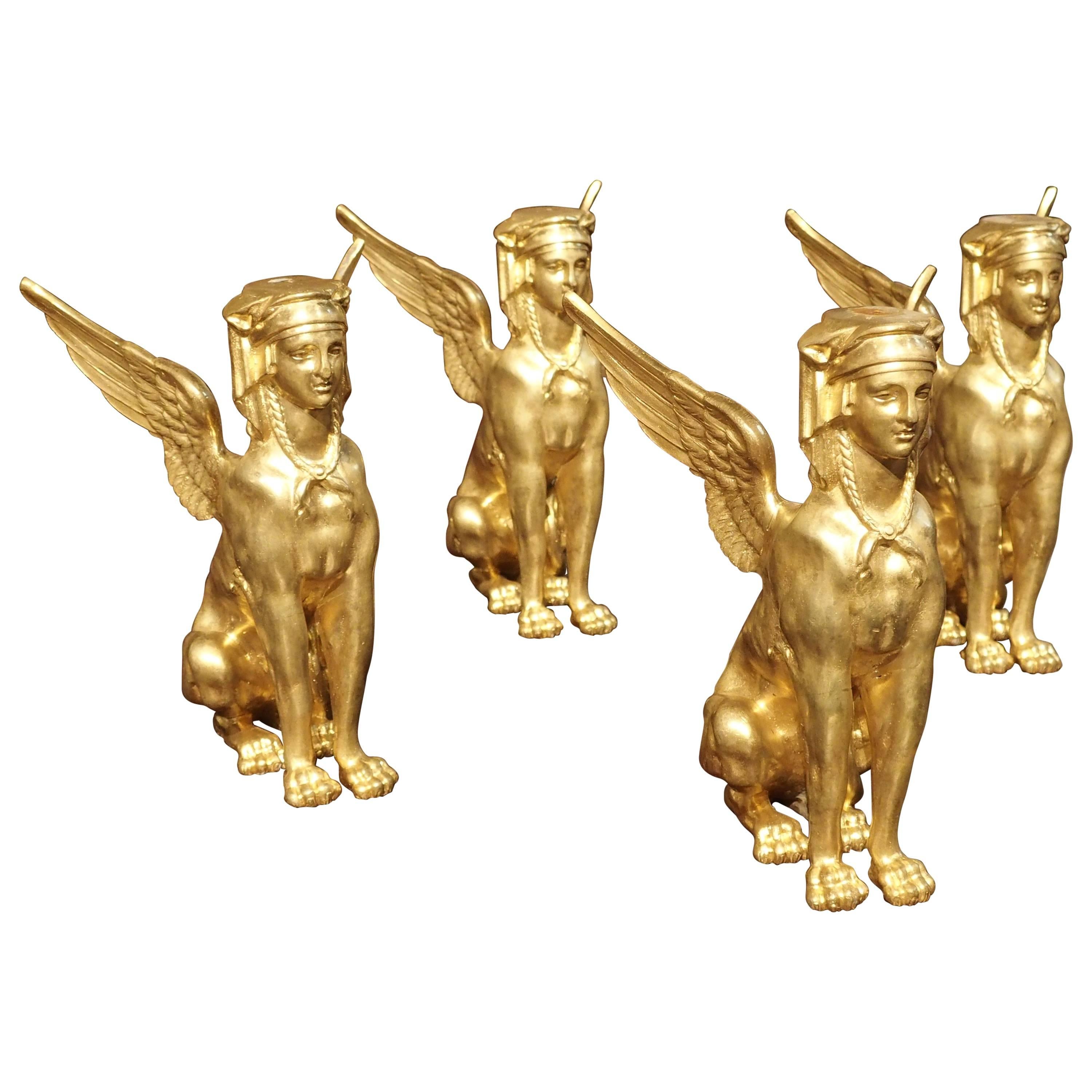 Set of Four French Bronze Dore Sphinxes, 19th Century