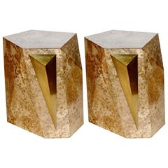 Pair of Parchment and Brass "Rock" Side Tables
